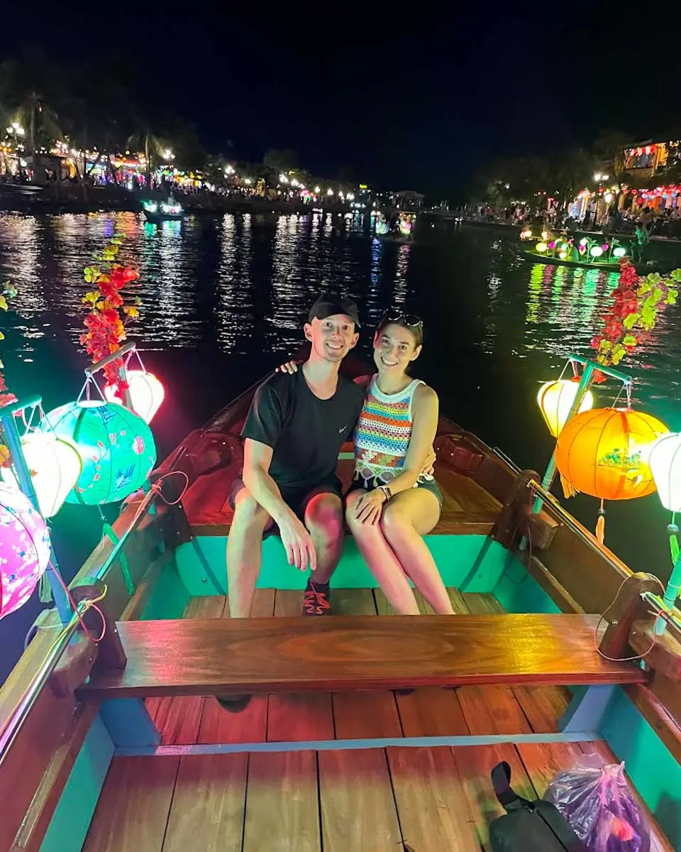 Brittni and Jesse in Hoi An ancient town night river cruise Vietnam