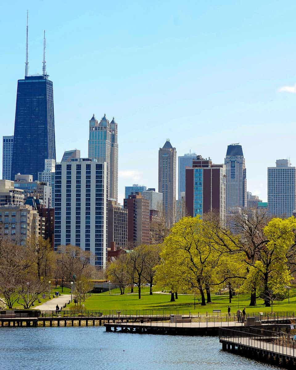 Chicago skyline viewed from Lincoln Park Illinois