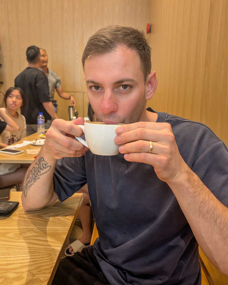 Daniel drinks coffee at KLCG Confectionery & Bakery, Medan Pasar in Kuala Lumpur Malaysia (3)