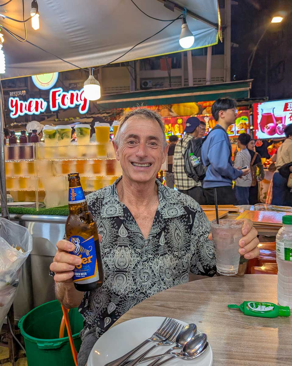 Daniels dad at Jalan Alro Food Street drinking a beer in Kuala Lumpur Malaysia (1)
