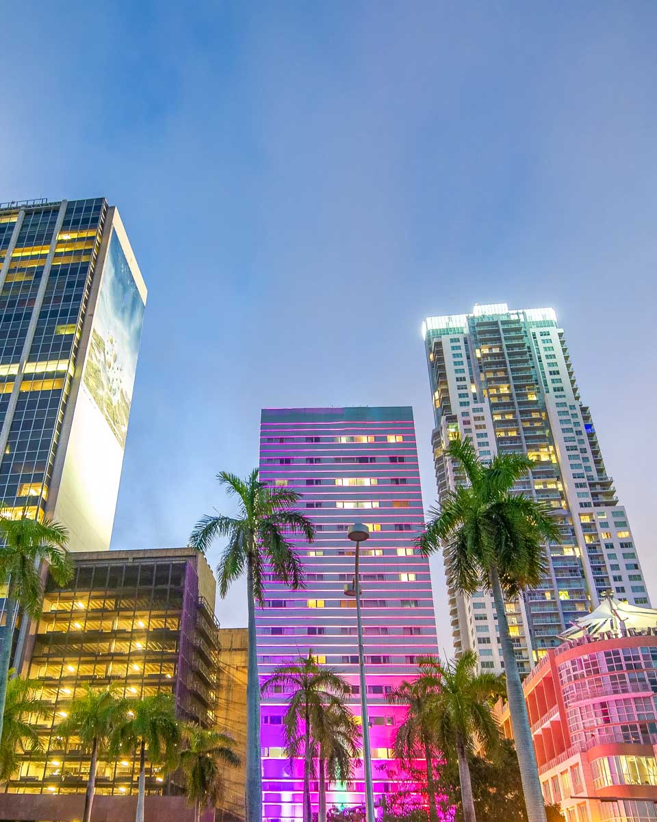 Downtown Miami skyscrapers at sunset from Bayfront Park Florida 2