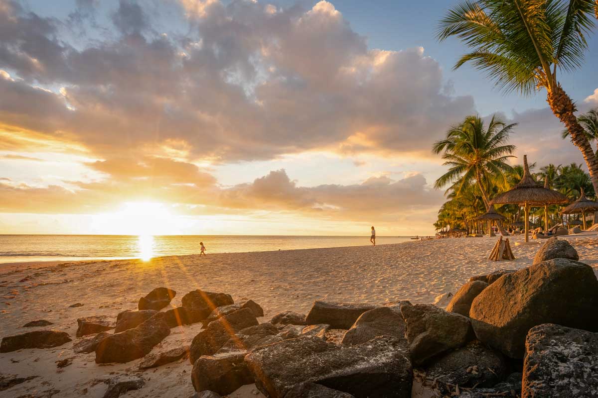 Flic en Flac beach at sunset Mauritius