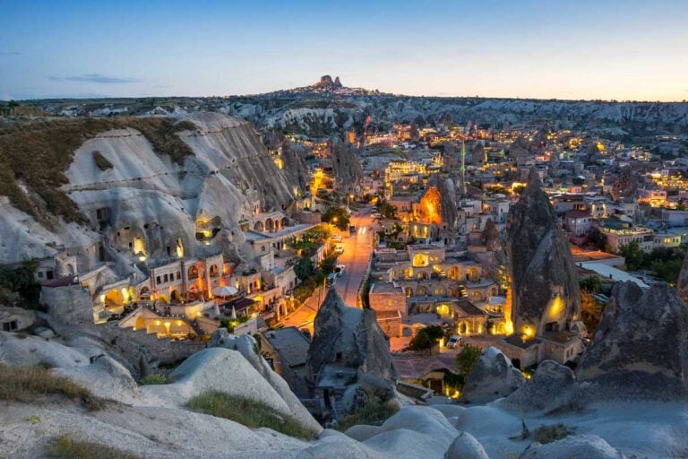 Goreme at sunset in Cappadocia Turkey