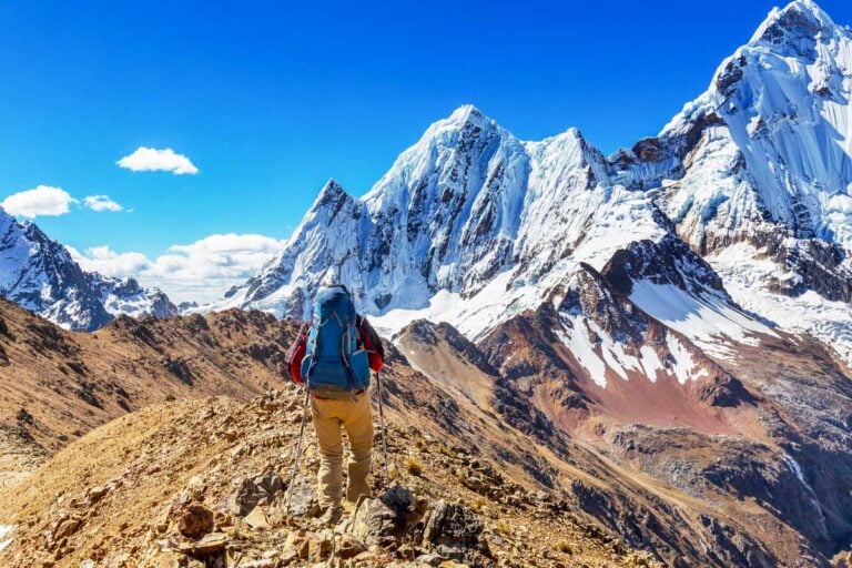 Hiking scene in Cordillera mountains, Peru