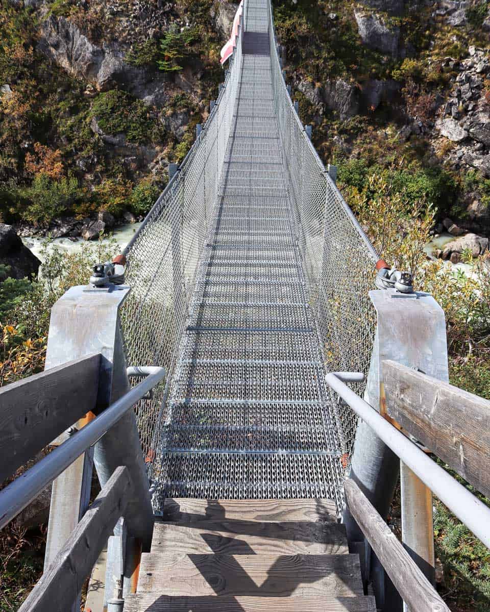 Looking at the Yukon Suspension Bridge on a tour from Skagway Alaska