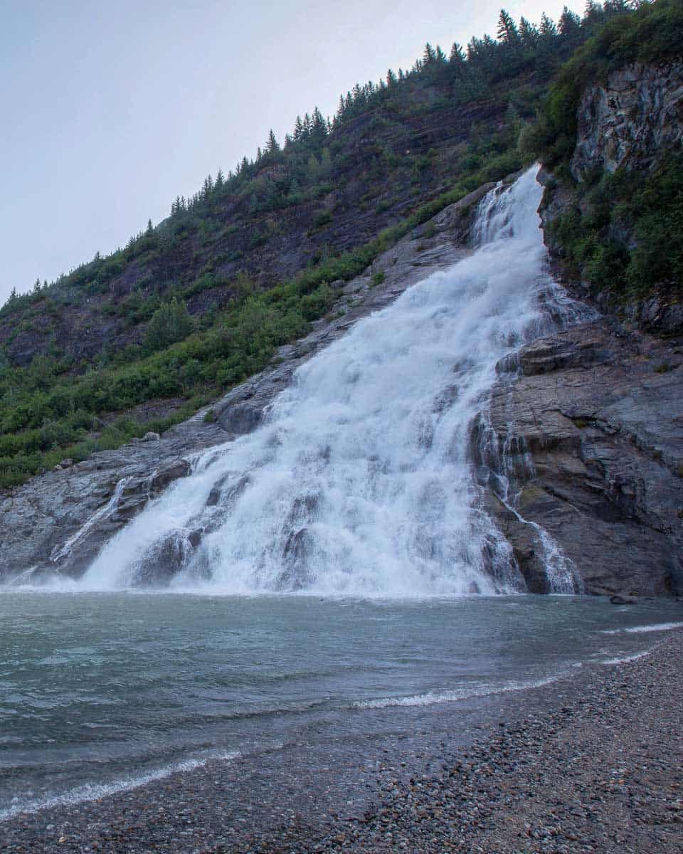 Nugget falls seen on Mendenhall Glacier Lake Alaska