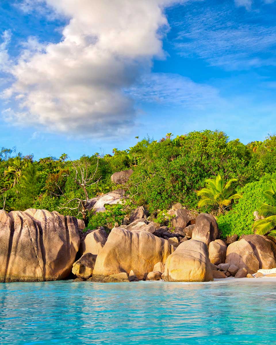 Praslin Island and beach in Seychelles