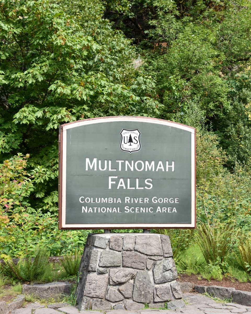 Sign for Multnomah Falls near Portland Oregon