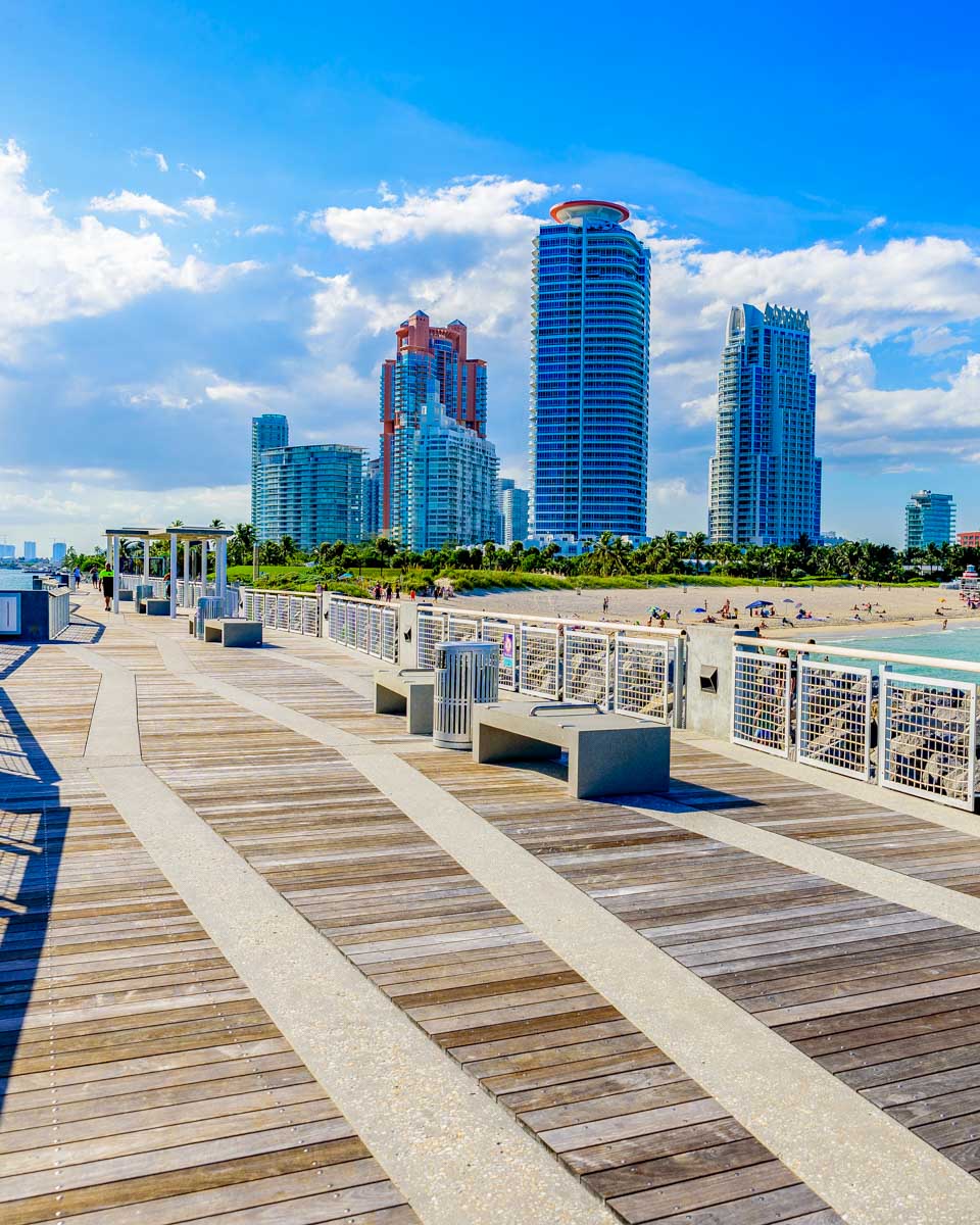 South Pointe Park & Pier seen in Miami Florida on a sunny day