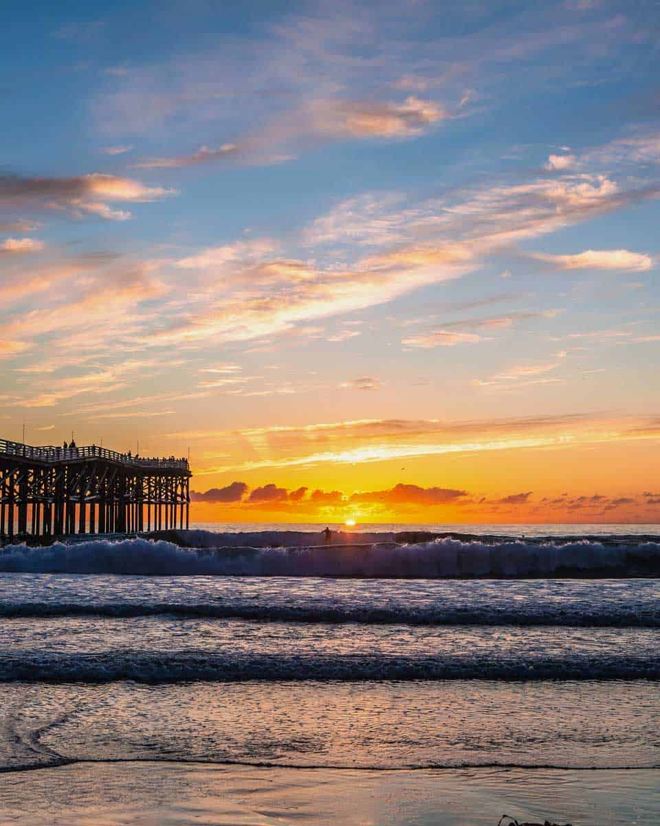 Sunset and pier at Pacific Beach San Diego California