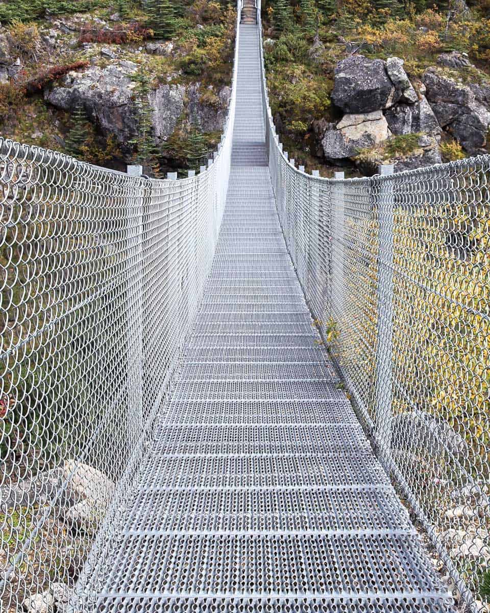 The Yukon Suspension Bridge seen on a tour from Skagway Alaska