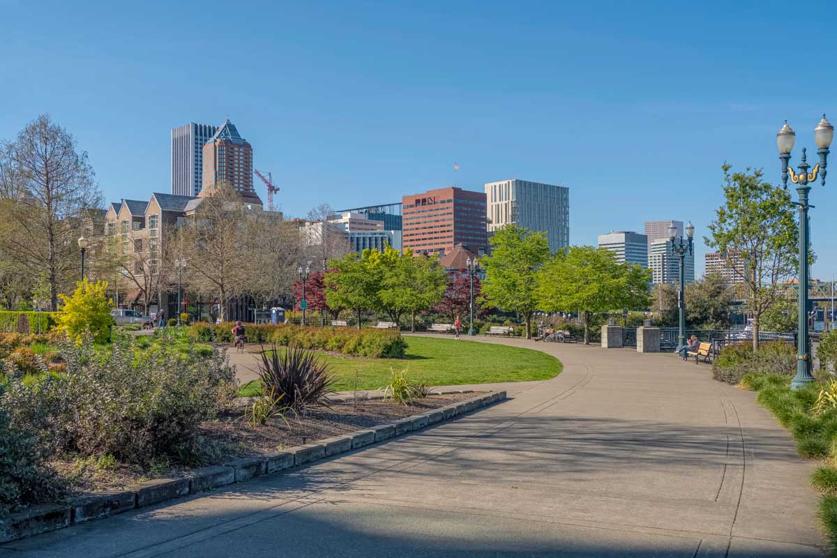 The waterfront park in Portland Oregon downtown United States