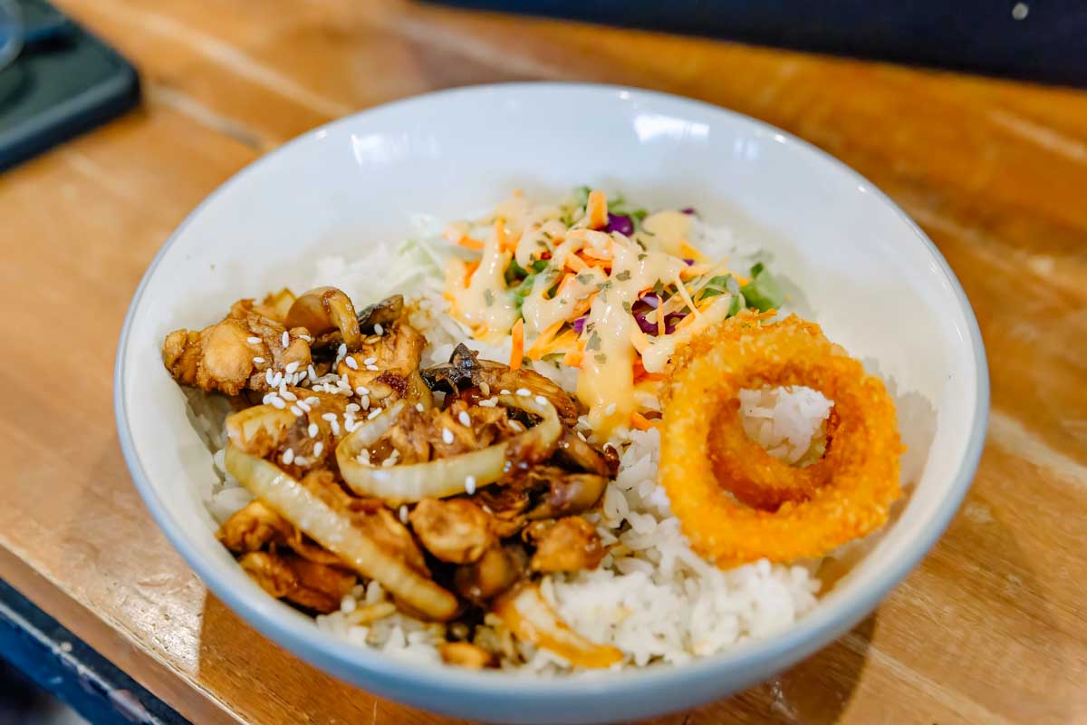 A chicken and vegtable rice bowl eaten in Scottsdale Arizona