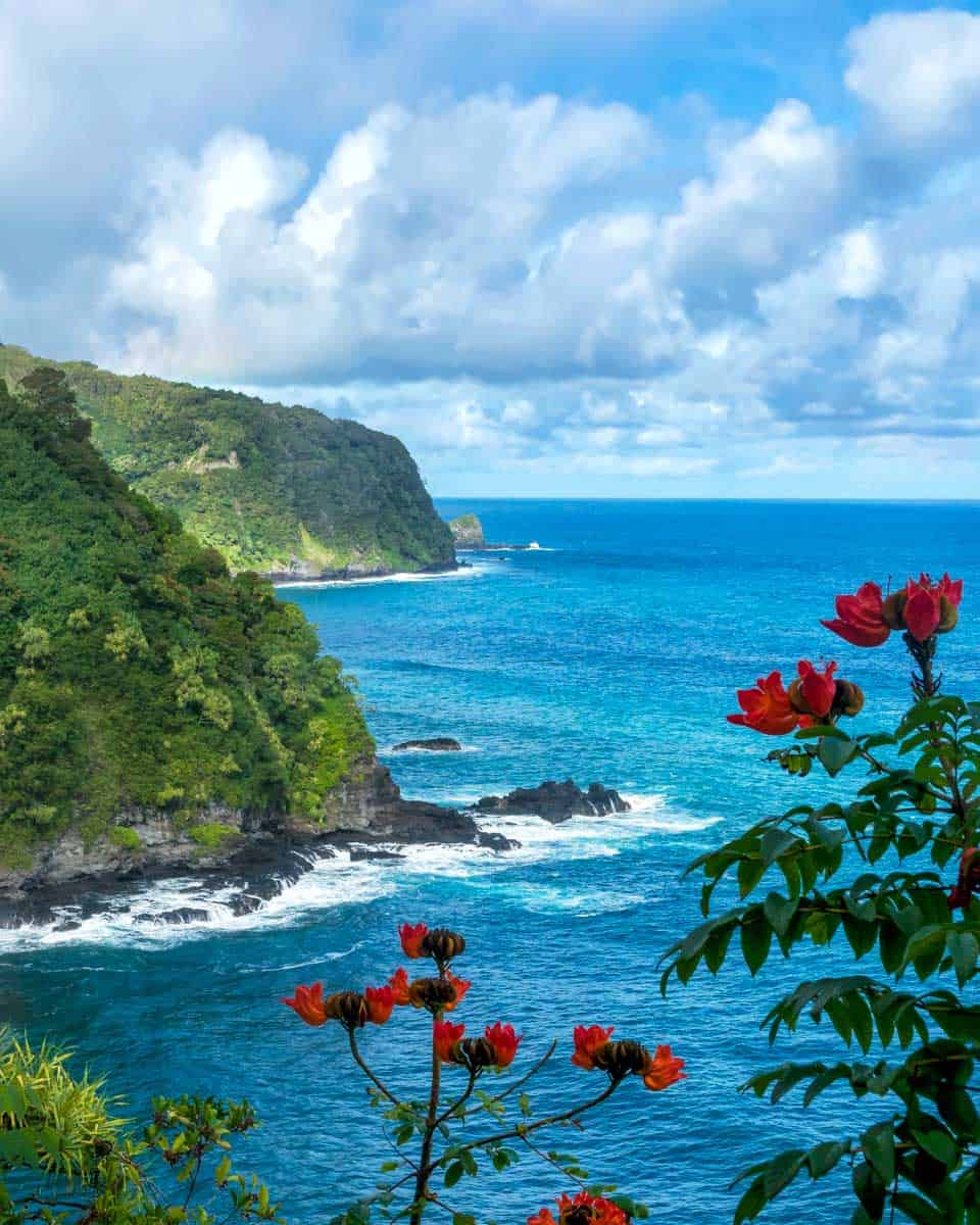 A famous view on the Road to Hana on Maui Hawaii