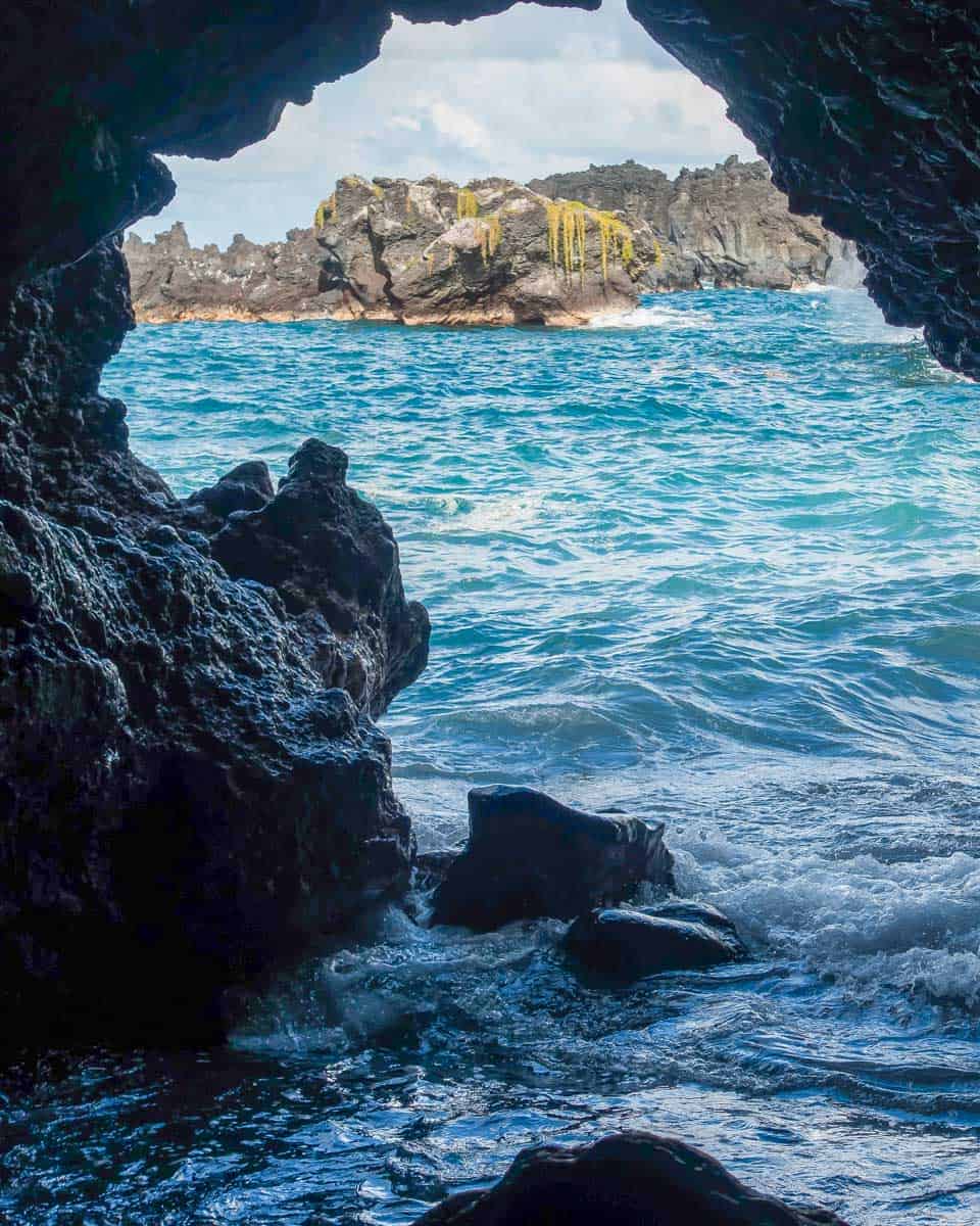 A lava tube at Waianapanapa state park on Maui Hawaii