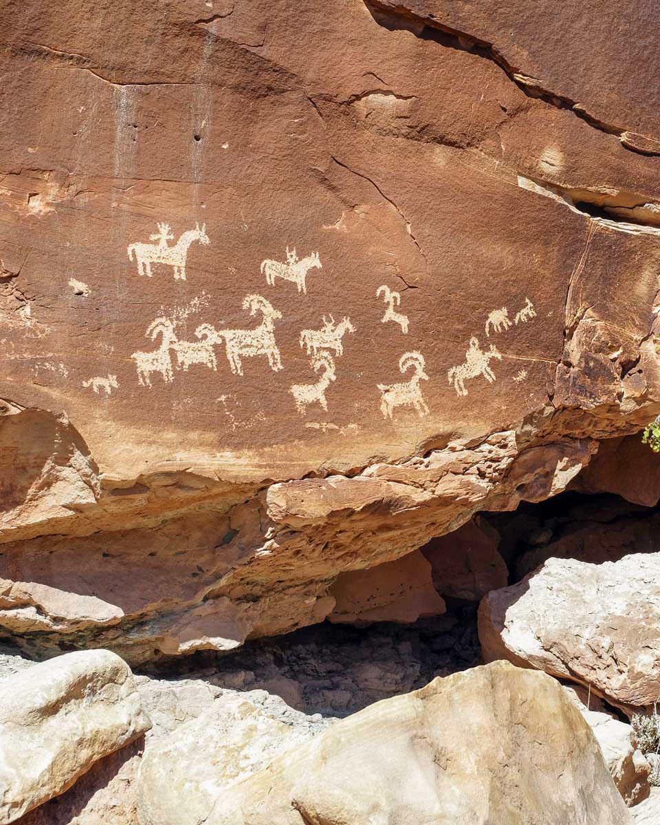 A petroglyph rock art site in Canyonlands National Park on a tour from Moab Utah