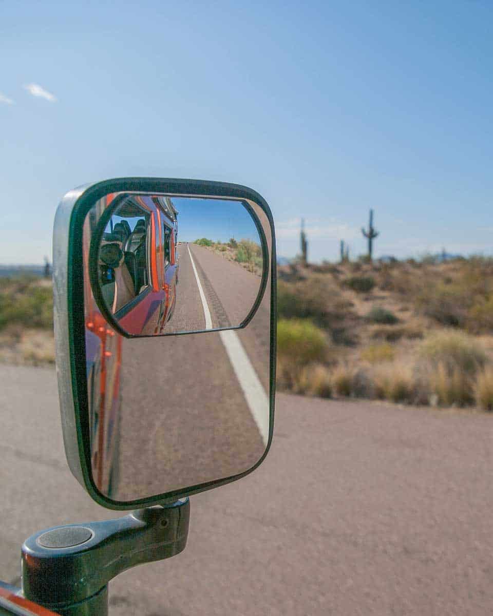A vehicle heads out into the Sonoran desert from Scottsdale Phoenix Arizona