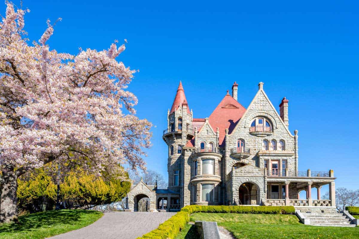 Craigdarroch Castle seen on a sunny day near Victoria BC Canada