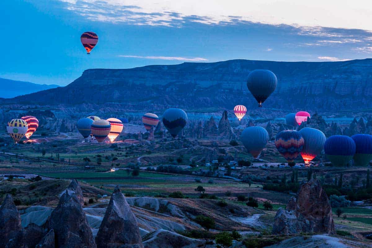 Hot air balloons at sunrise in Cappadocia Turkey 1 (1)