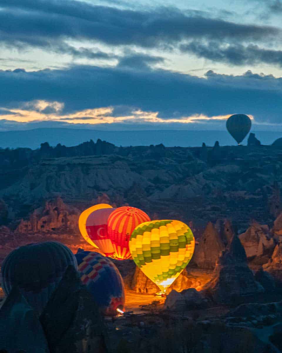 Hot air balloons at sunrise in Cappadocia Turkey 1 (2)