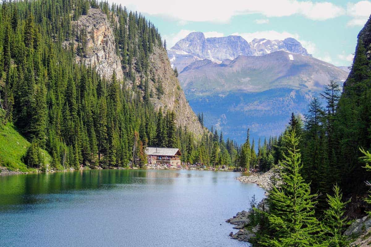 Lake Agnes Tea House seen on a hike near Lake Louise BC Canada