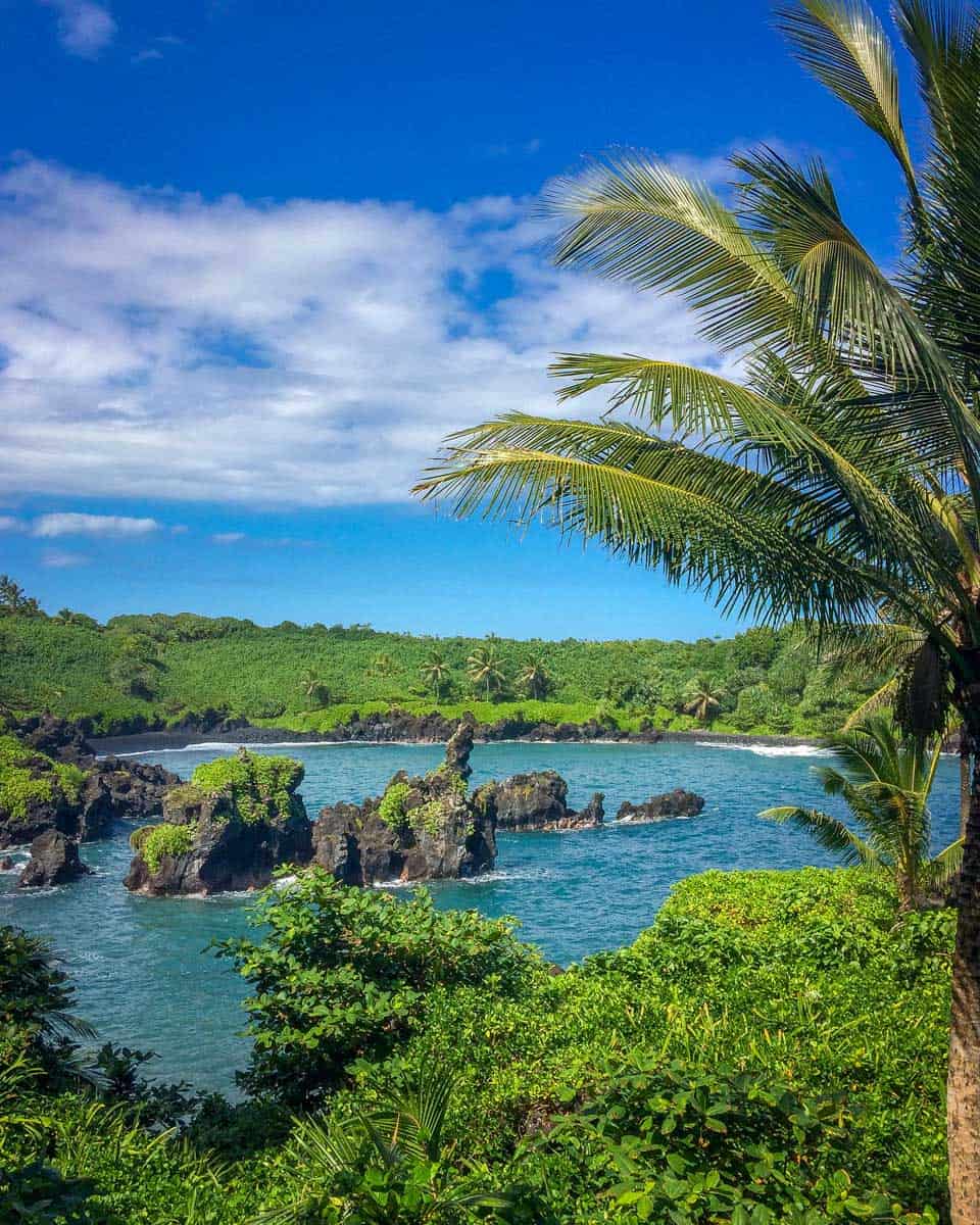 Looking at Waianapanapa Black Sand Beach in Maui Hawaii (2)