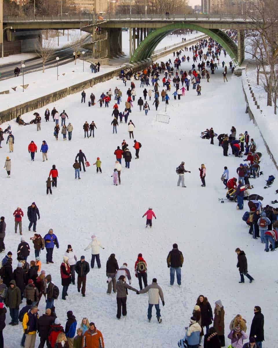 Rideau Canal winter and ice skating in Ottawa, Ontario
