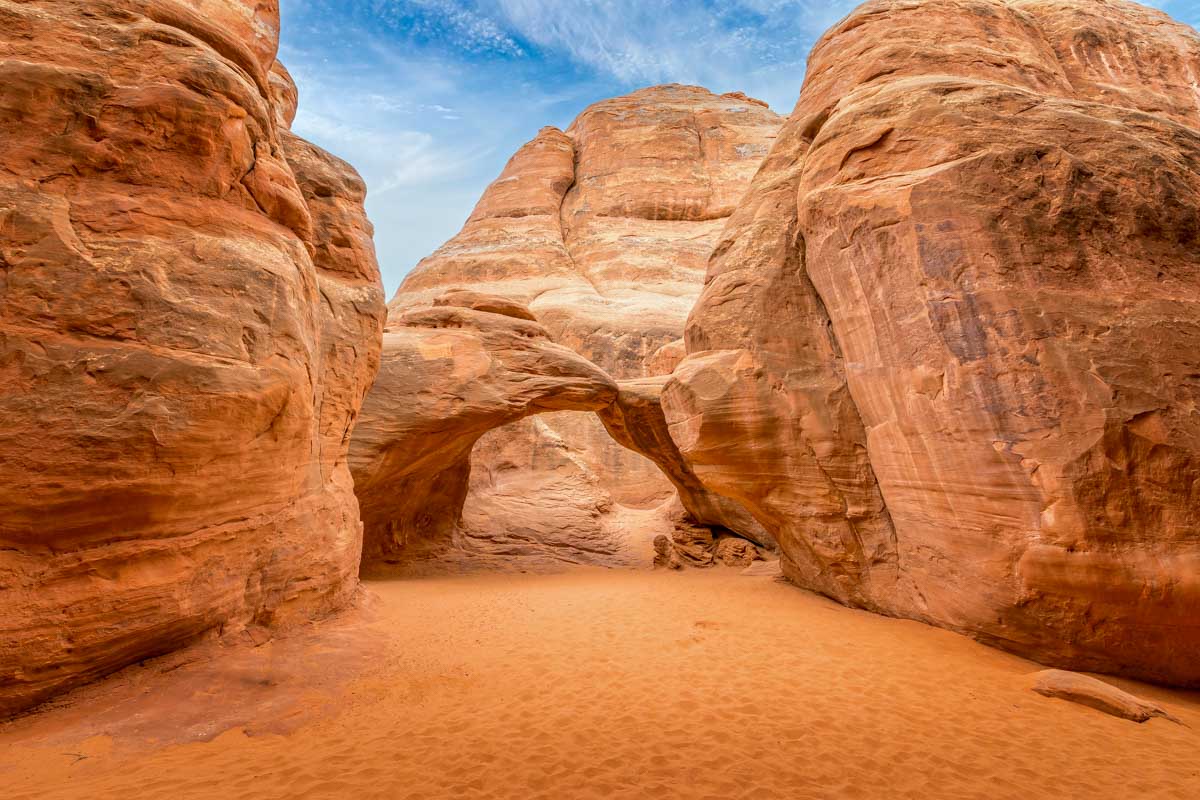 The Sand Dune Arch in the Arches National Park seen near Moab Utah