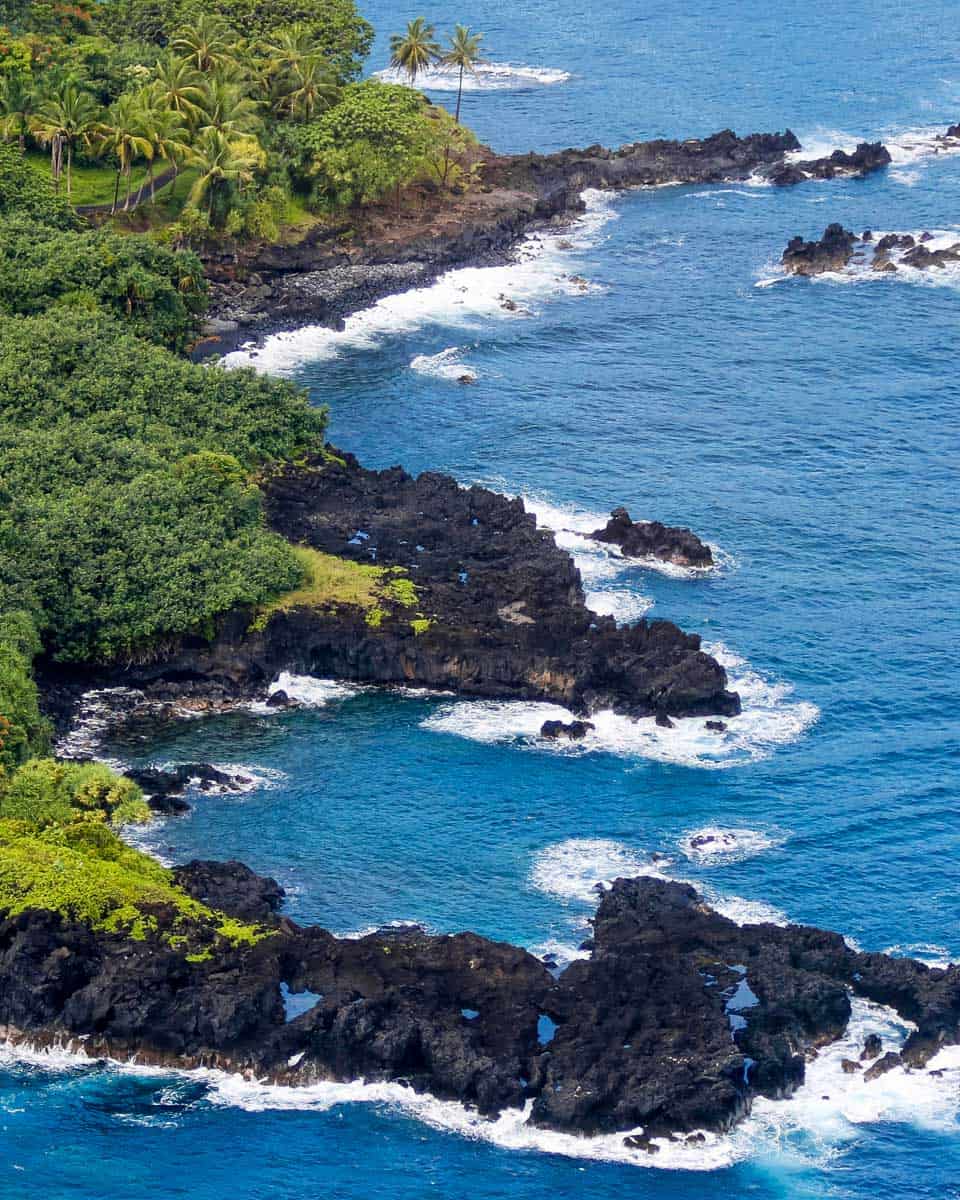 View of Maui coastline on a helicopter flight in Maui Hawaii