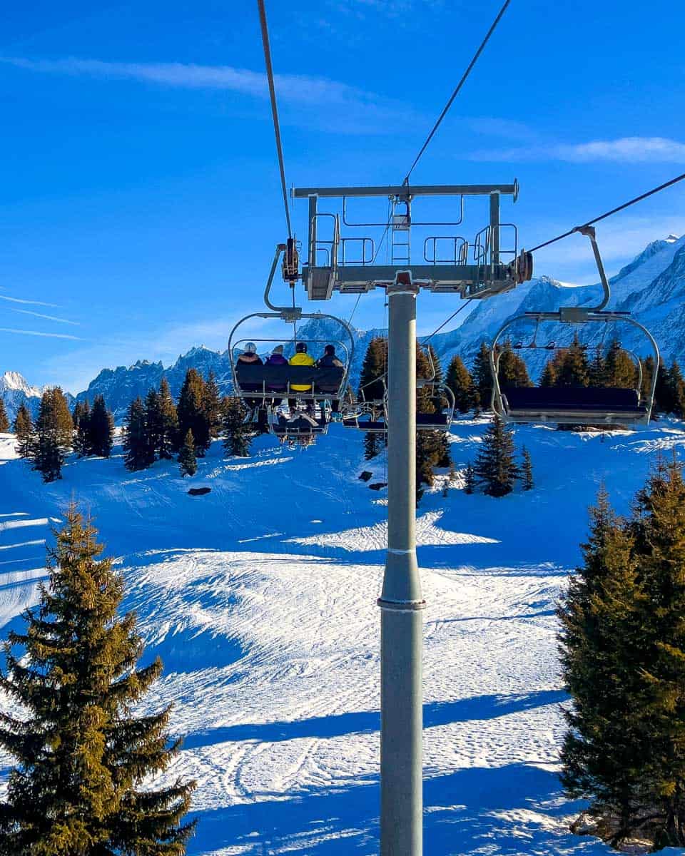 A chair lift at a ski area in Les Houches near Chamonix France