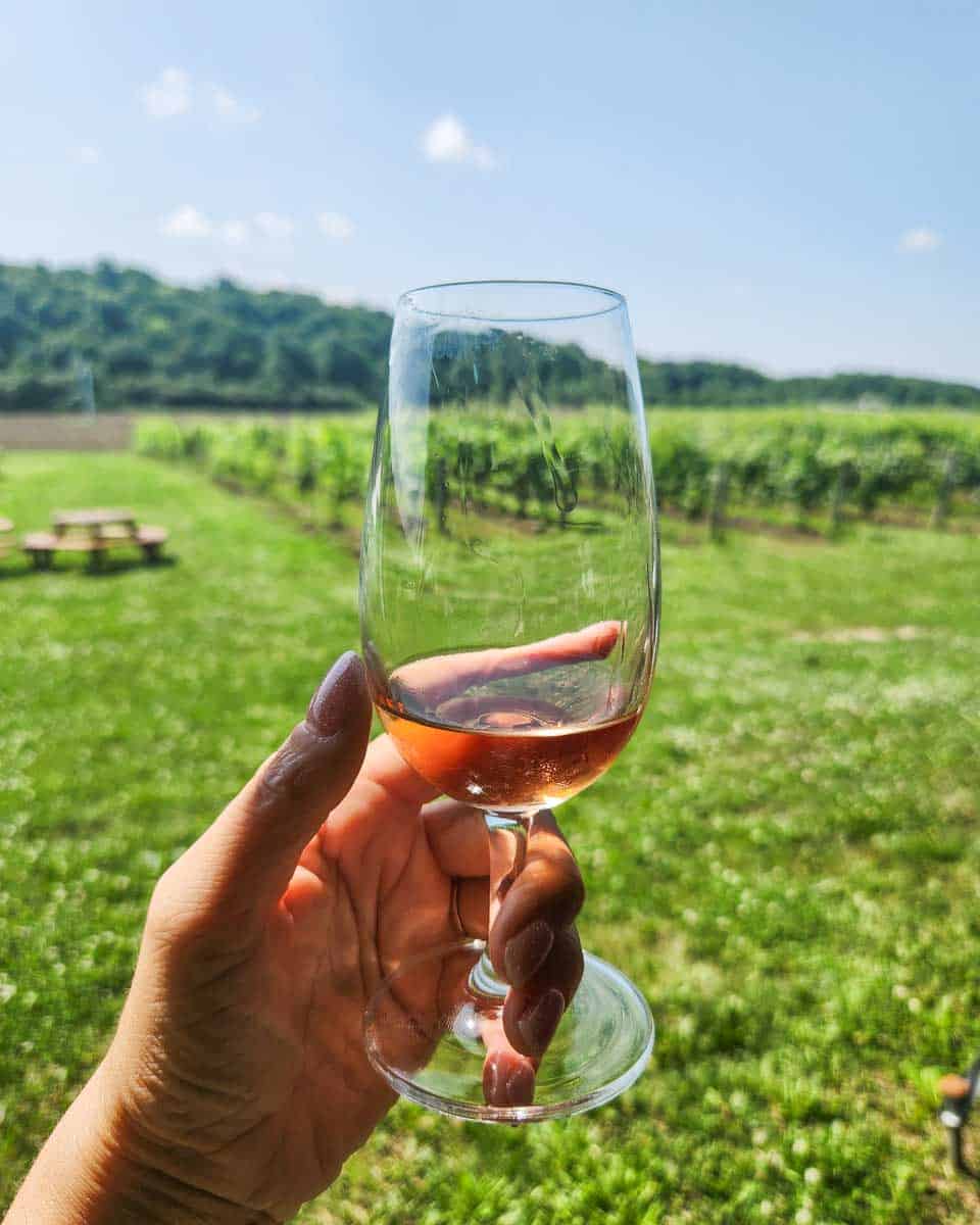 A-glass-of-wine-at-Newport Vineyards near Newport Rhode Island