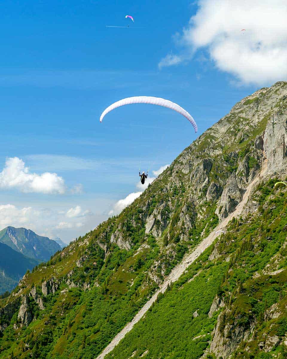 A person paragliding near Chamonix France