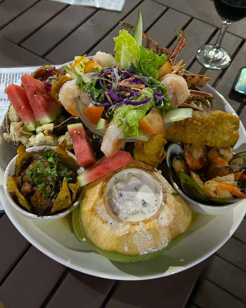 A plate of Fijian food at a restaurant in Denarau