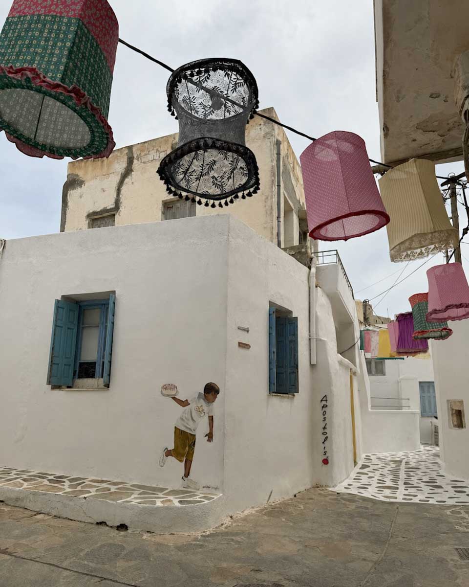 A street with graffiti in Naxos Greece on Hannah trip