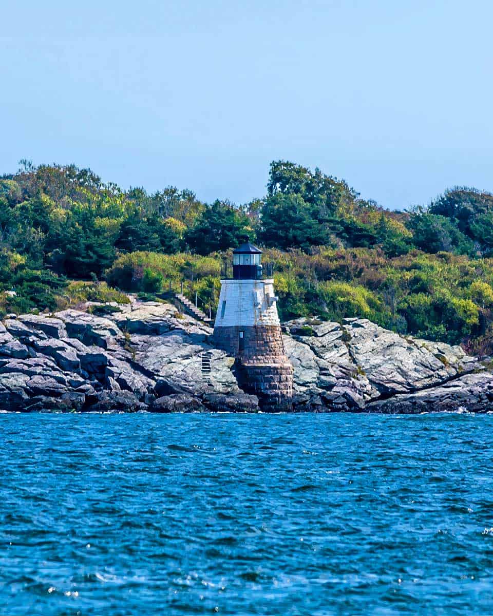 A view towards the Castle Hill Lighthouse in Newport Rhode Island
