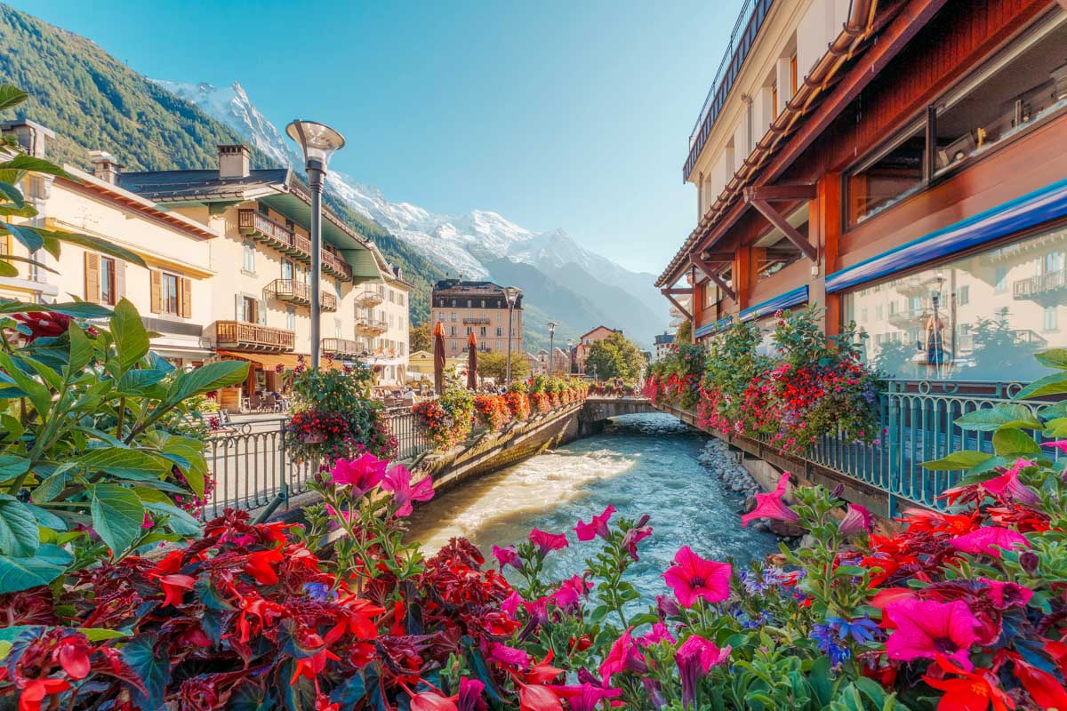 Arve River and downtown Mer De Glace in Chamonix France