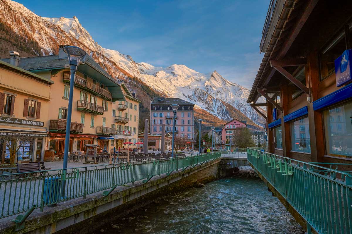 Arve River at sunset in Chamonix France