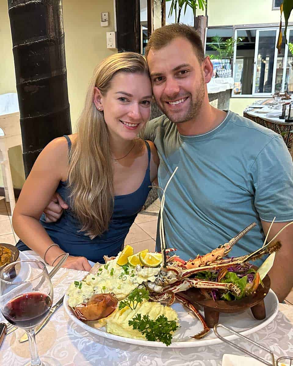 Bailey and Dan eat dinner in Denarau