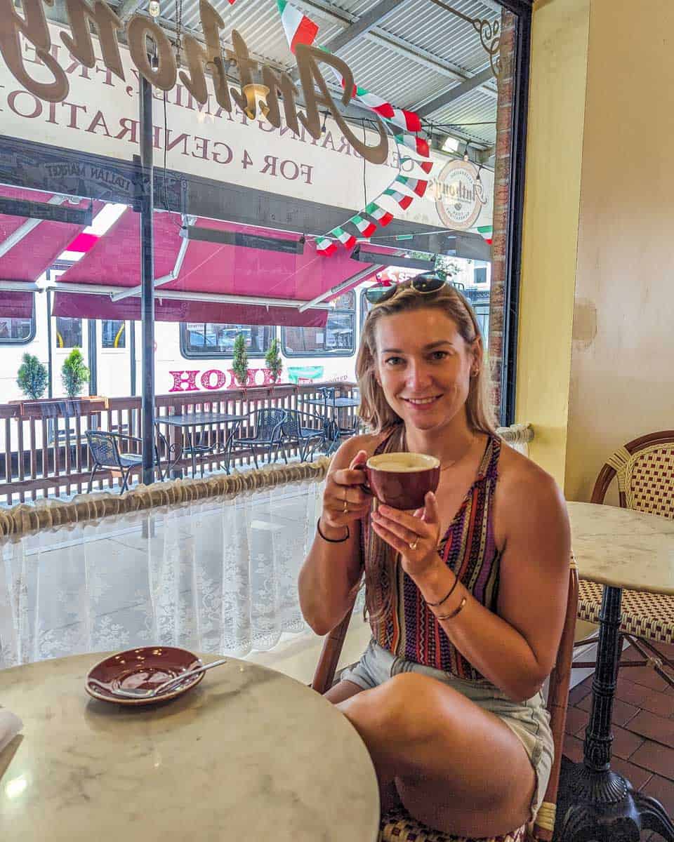 Bailey-drinks-coffee-on-a-coffee-tour-in-Halifax Nova Scotia