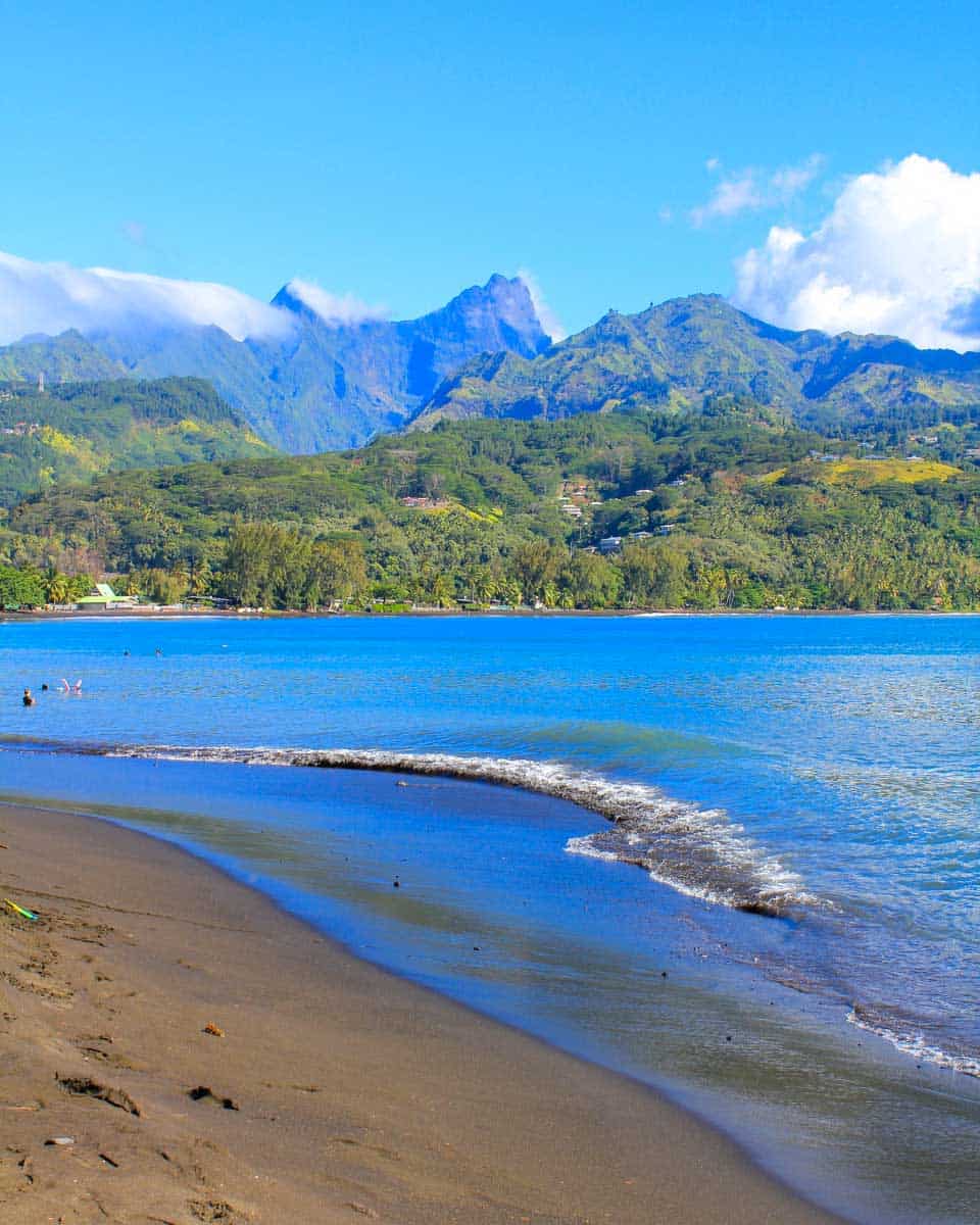 Black sand beach at Matavai Bay near Point Venus in Tahiti