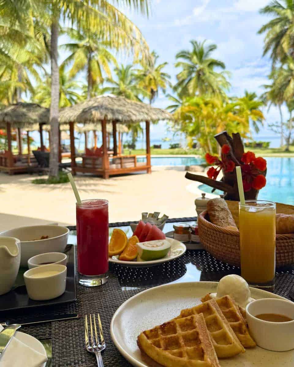 Breakfast on the beach at Lomani Island Resort & Spa