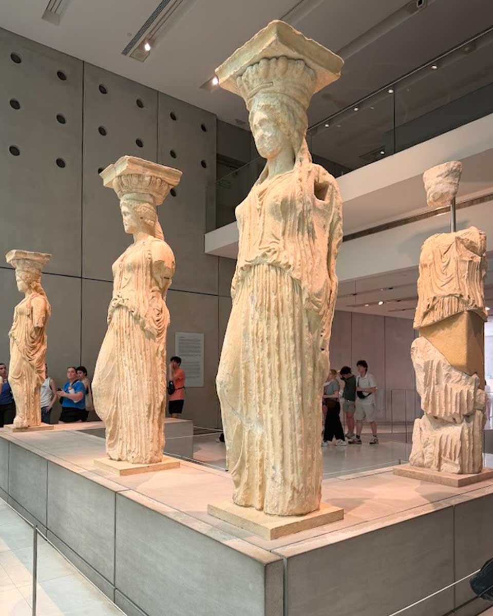Caryatid statues in Athens Greece on Hannah trip