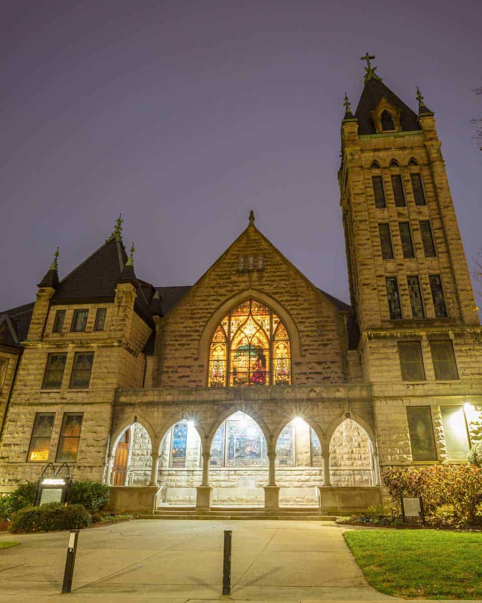Central United Methodist Church in Asheville North Carolina night