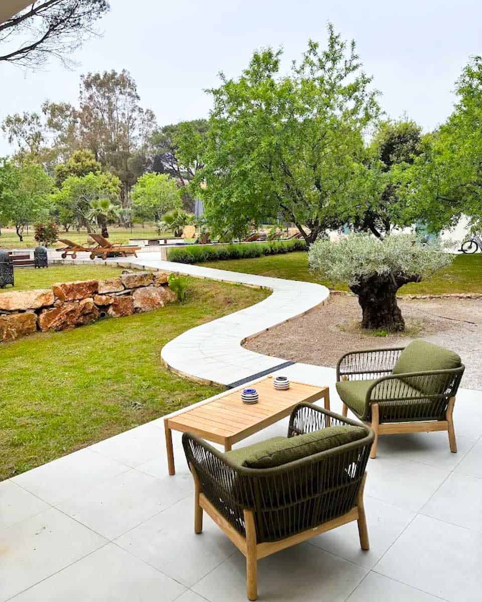 Chairs on the outdoor patio at Loumar in St Tropez