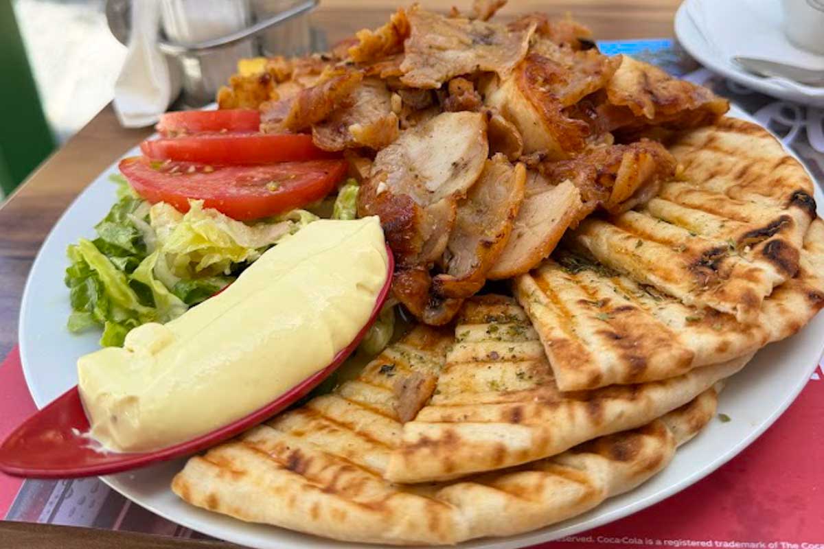 Chicken gyros in Iliadia Athens Greece on Hannah trip