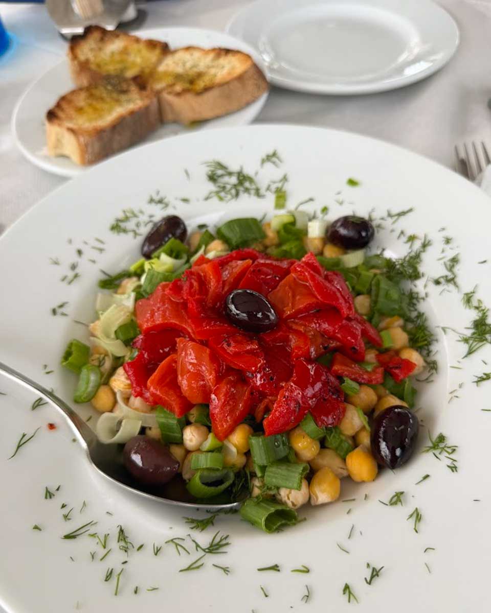 Chickpea salad at Irini's restaurant in Naxos Greece on Hannah trip