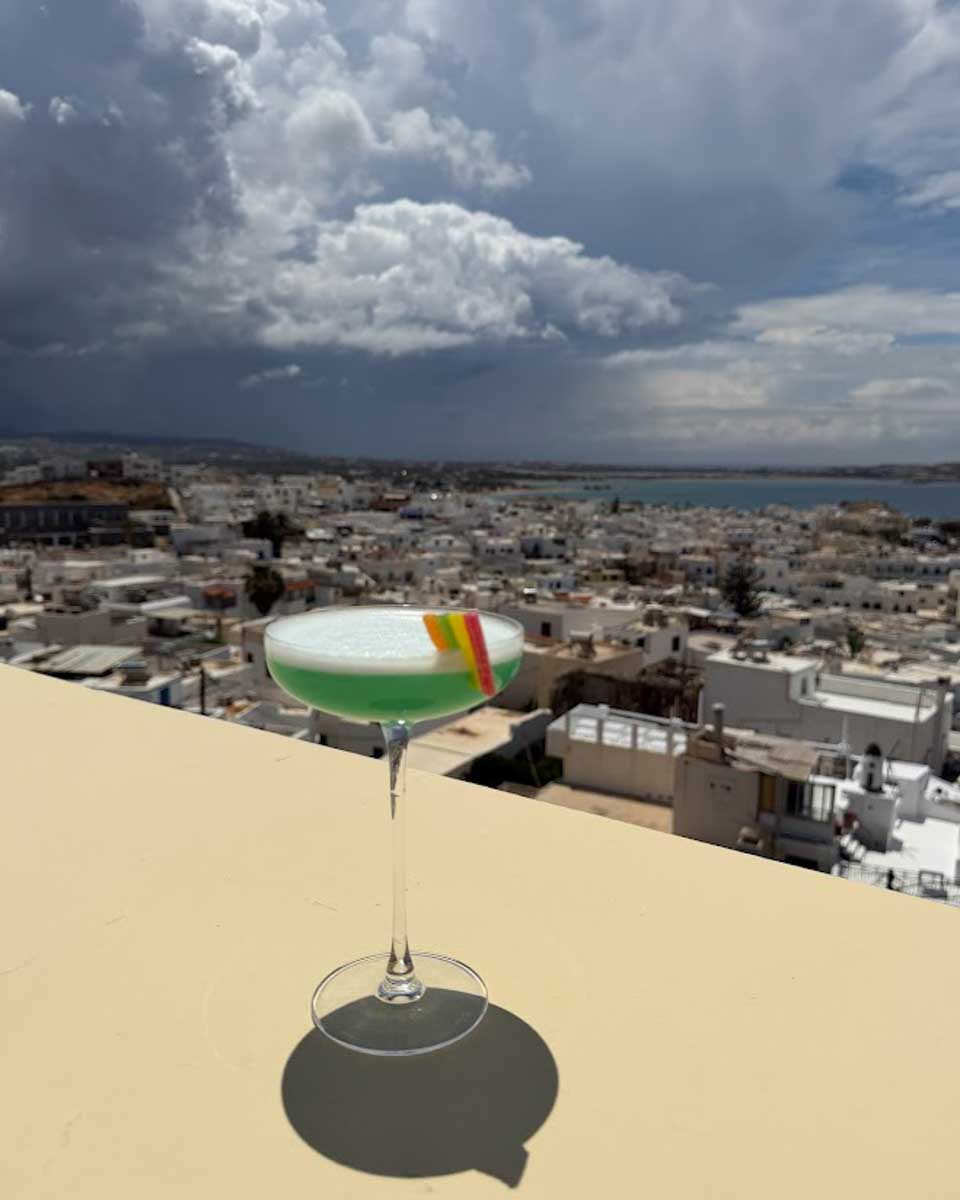 Cocktail at Avaton 1739 Naxos Greece on Hannah trip