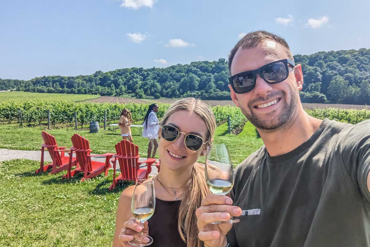 Daniel-and-Bailey-take-a-selfie-at-a-winery-near Ottawa-Canada