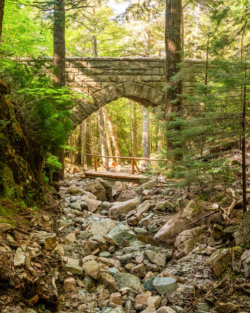 Dry Creek Runs Under Hemlock Bridge In Acadia National Park near Bar Harbor Maine