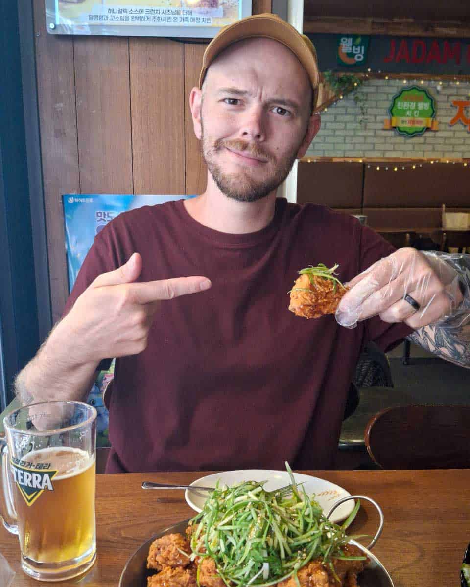 Evan eats at Jadam Fried Chicken in Seoul South Korea